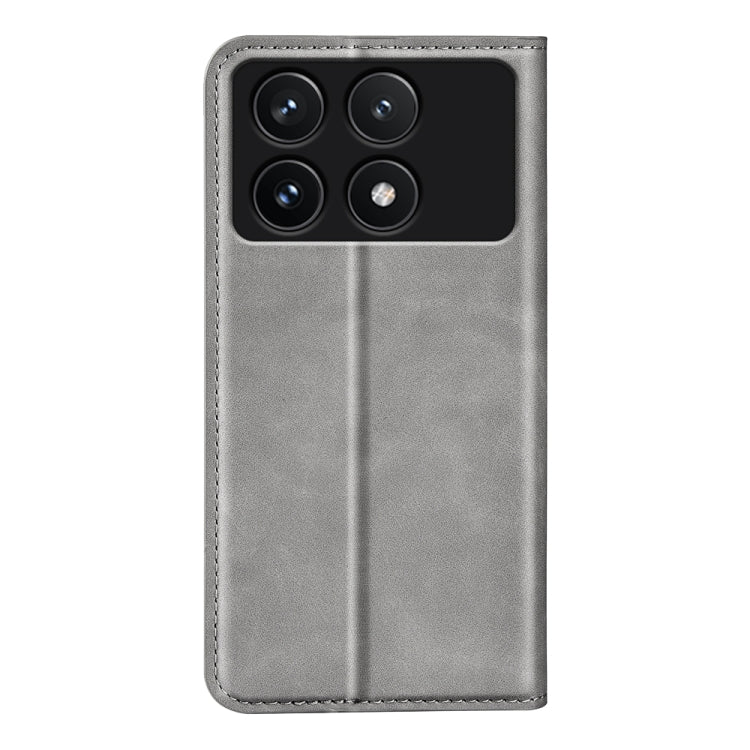 For Xiaomi Redmi K70 Retro-skin Magnetic Suction Leather Phone Case(Grey) by buy2fix