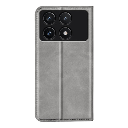 For Xiaomi Redmi K70 Retro-skin Magnetic Suction Leather Phone Case(Grey) by buy2fix