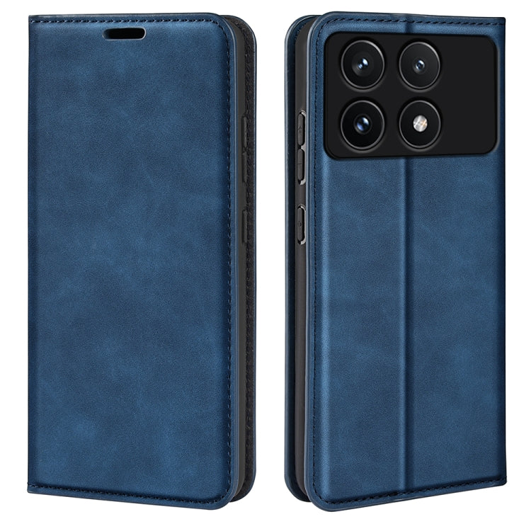 For Xiaomi Redmi K70 Retro-skin Magnetic Suction Leather Phone Case(Dark Blue) by buy2fix