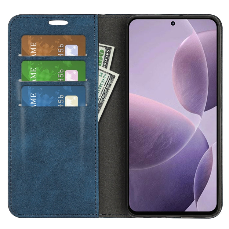 For Xiaomi Redmi K70 Retro-skin Magnetic Suction Leather Phone Case(Dark Blue) by buy2fix