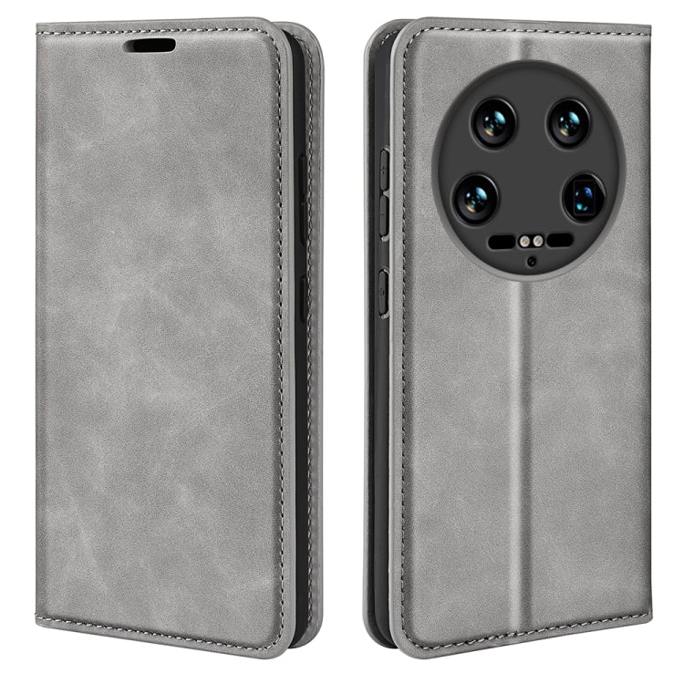 For Xiaomi 14 Ultra Retro-skin Magnetic Suction Leather Phone Case(Grey) - Xiaomi 14 Ultra Cases by buy2fix | Online Shopping UK | buy2fix