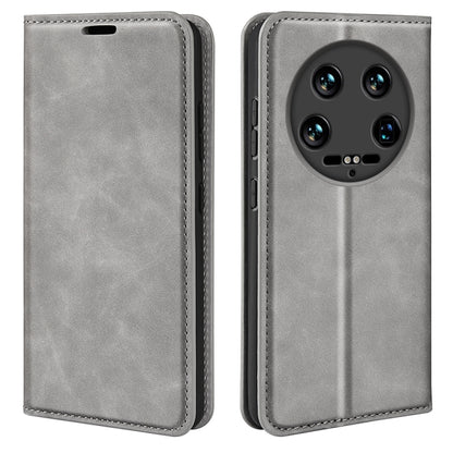 For Xiaomi 14 Ultra Retro-skin Magnetic Suction Leather Phone Case(Grey) - Xiaomi 14 Ultra Cases by buy2fix | Online Shopping UK | buy2fix