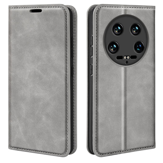 For Xiaomi 14 Ultra Retro-skin Magnetic Suction Leather Phone Case(Grey) - Xiaomi 14 Ultra Cases by buy2fix | Online Shopping UK | buy2fix