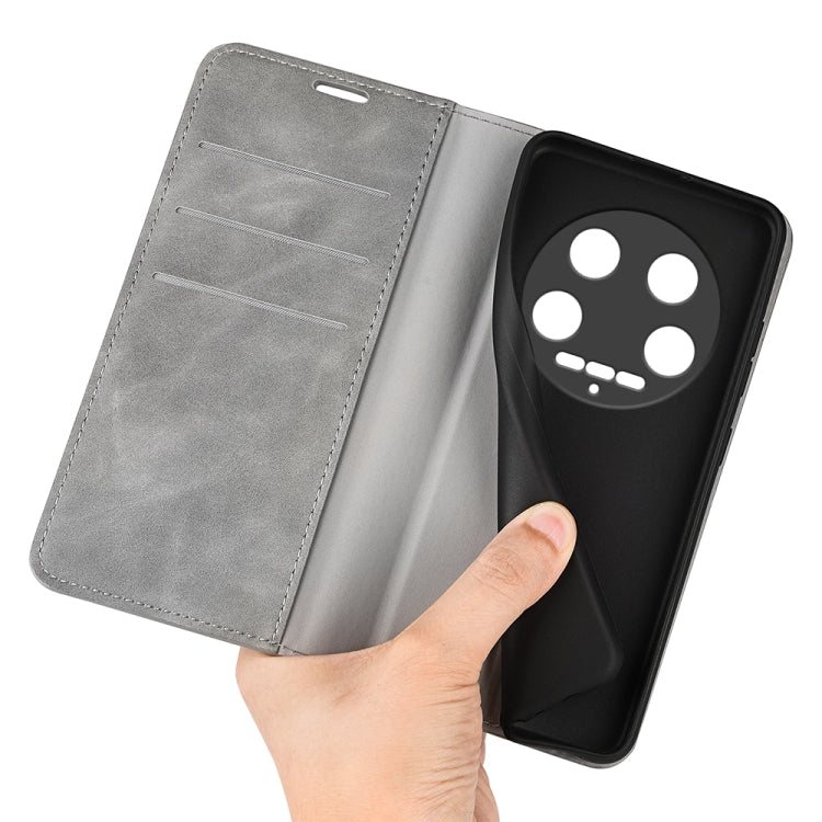 For Xiaomi 14 Ultra Retro-skin Magnetic Suction Leather Phone Case(Grey) - Xiaomi 14 Ultra Cases by buy2fix | Online Shopping UK | buy2fix