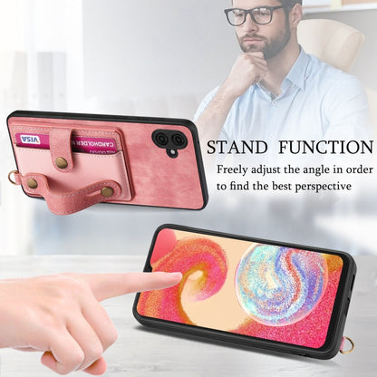 For Samsung Galaxy A04e Retro Cross Wristband Wallet Leather Back Phone Case(Pink) by buy2fix