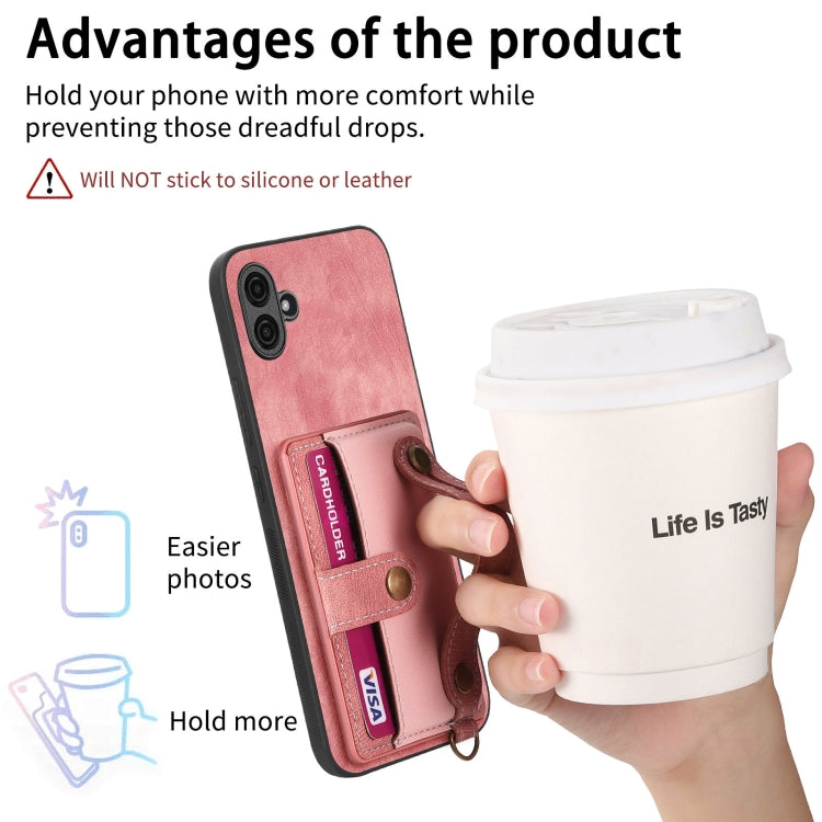 For Samsung Galaxy A04e Retro Cross Wristband Wallet Leather Back Phone Case(Pink) by buy2fix