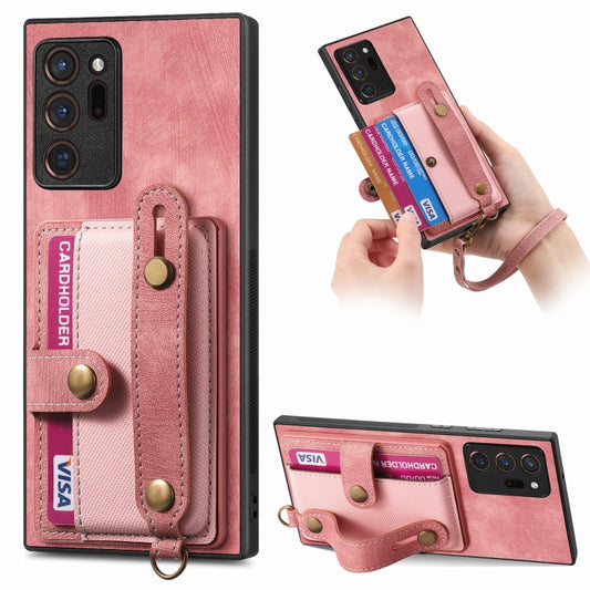 For Samsung Galaxy Note20 Ultra Retro Cross Wristband Wallet Leather Back Phone Case(Pink) by buy2fix