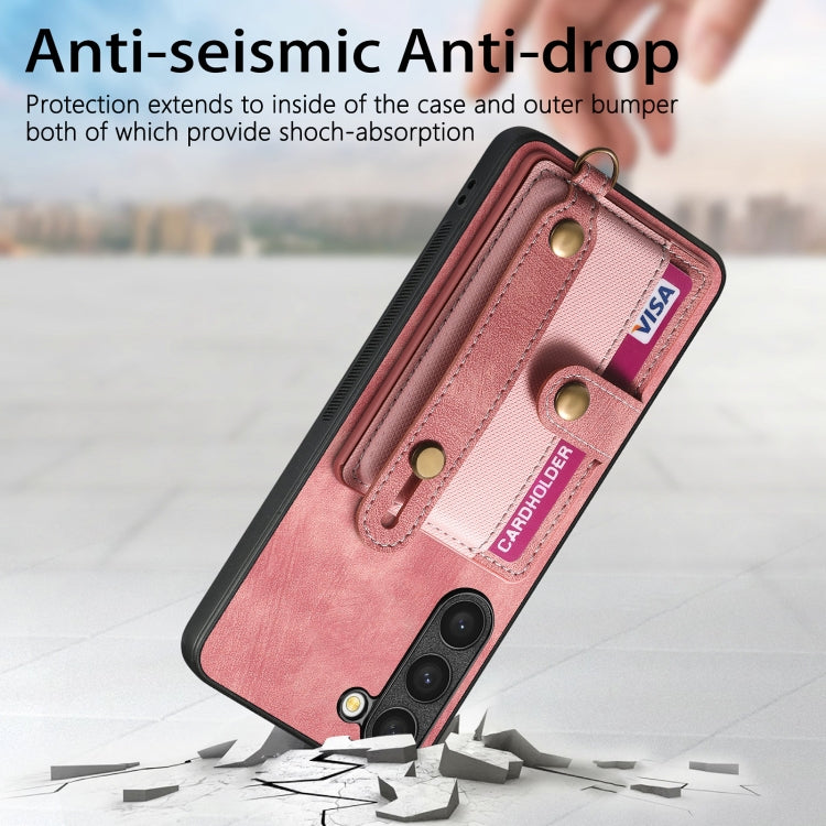 For Samsung Galaxy S23+ 5G Retro Cross Wristband Wallet Leather Back Phone Case(Pink) - Galaxy S23+ 5G Cases by buy2fix | Online Shopping UK | buy2fix