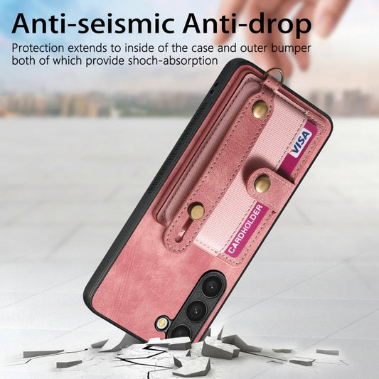 For Samsung Galaxy S23+ 5G Retro Cross Wristband Wallet Leather Back Phone Case(Pink) - Galaxy S23+ 5G Cases by buy2fix | Online Shopping UK | buy2fix