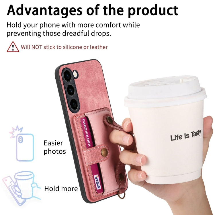 For Samsung Galaxy S23+ 5G Retro Cross Wristband Wallet Leather Back Phone Case(Pink) - Galaxy S23+ 5G Cases by buy2fix | Online Shopping UK | buy2fix