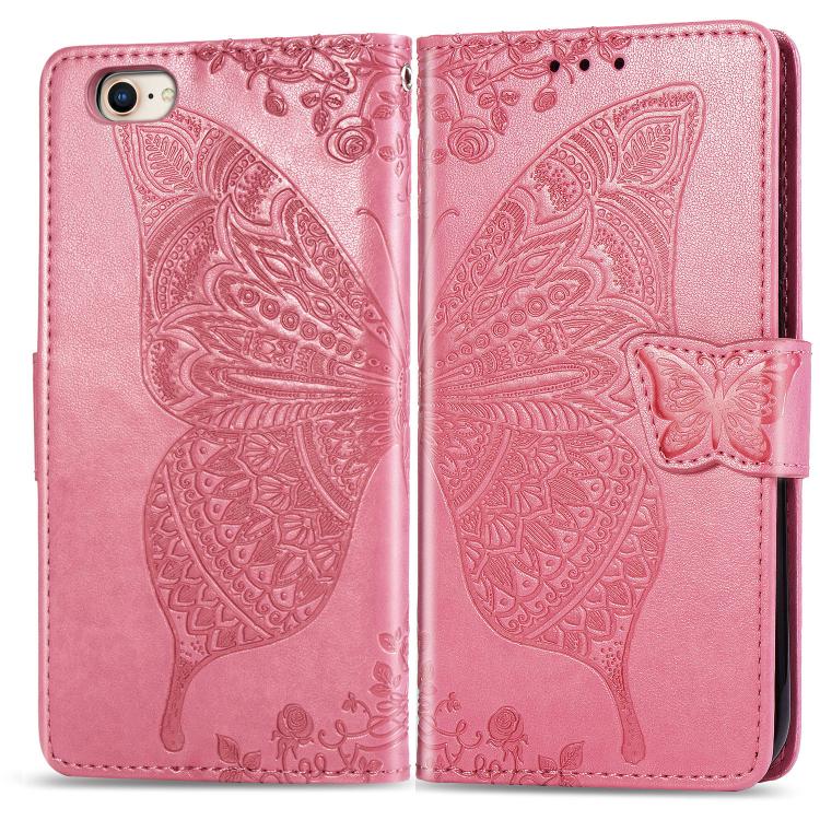 For iPhone 16e Butterfly Love Flower Embossed Leather Phone Case(Pink) - iPhone 16e Cases by buy2fix | Online Shopping UK | buy2fix
