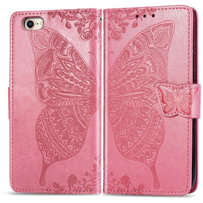 For iPhone 16e Butterfly Love Flower Embossed Leather Phone Case(Pink) - iPhone 16e Cases by buy2fix | Online Shopping UK | buy2fix