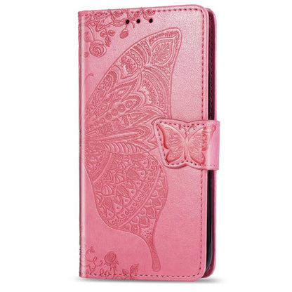 For iPhone 16e Butterfly Love Flower Embossed Leather Phone Case(Pink) - iPhone 16e Cases by buy2fix | Online Shopping UK | buy2fix