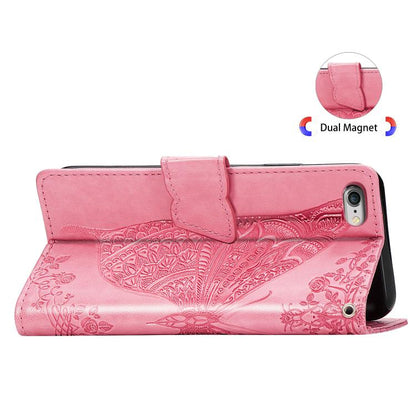 For iPhone 16e Butterfly Love Flower Embossed Leather Phone Case(Pink) - iPhone 16e Cases by buy2fix | Online Shopping UK | buy2fix