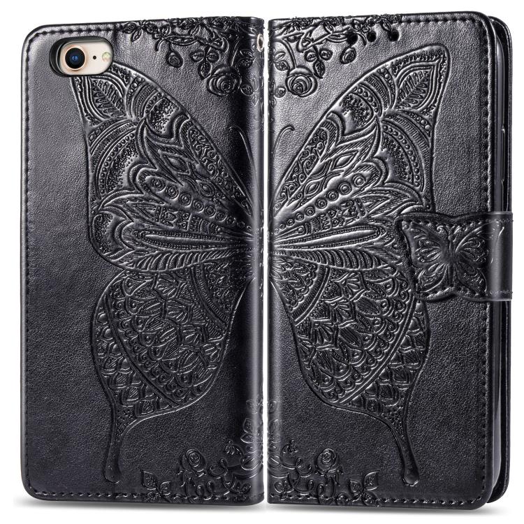 For iPhone 16e Butterfly Love Flower Embossed Leather Phone Case(Black) - iPhone 16e Cases by buy2fix | Online Shopping UK | buy2fix