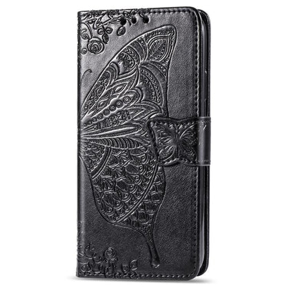 For iPhone 16e Butterfly Love Flower Embossed Leather Phone Case(Black) - iPhone 16e Cases by buy2fix | Online Shopping UK | buy2fix