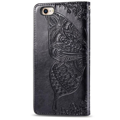 For iPhone 16e Butterfly Love Flower Embossed Leather Phone Case(Black) - iPhone 16e Cases by buy2fix | Online Shopping UK | buy2fix