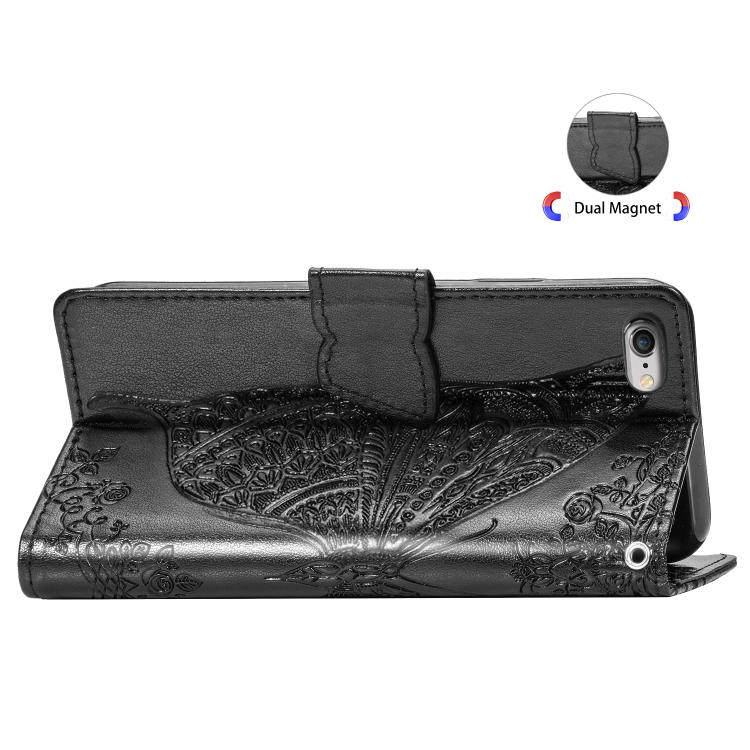 For iPhone 16e Butterfly Love Flower Embossed Leather Phone Case(Black) - iPhone 16e Cases by buy2fix | Online Shopping UK | buy2fix