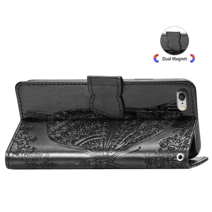 For iPhone 16e Butterfly Love Flower Embossed Leather Phone Case(Black) - iPhone 16e Cases by buy2fix | Online Shopping UK | buy2fix