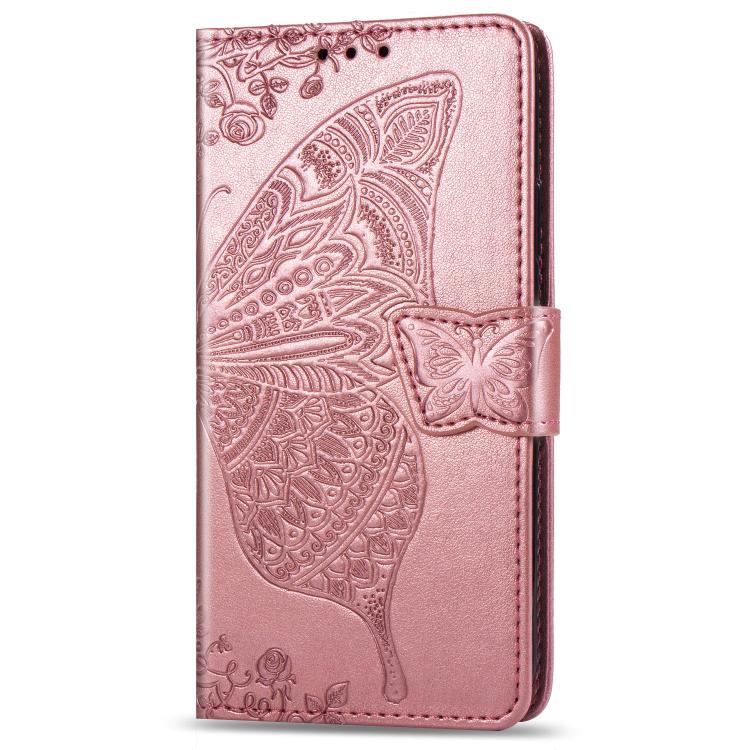For iPhone 16e Butterfly Love Flower Embossed Leather Phone Case(Rose Gold) - iPhone 16e Cases by buy2fix | Online Shopping UK | buy2fix
