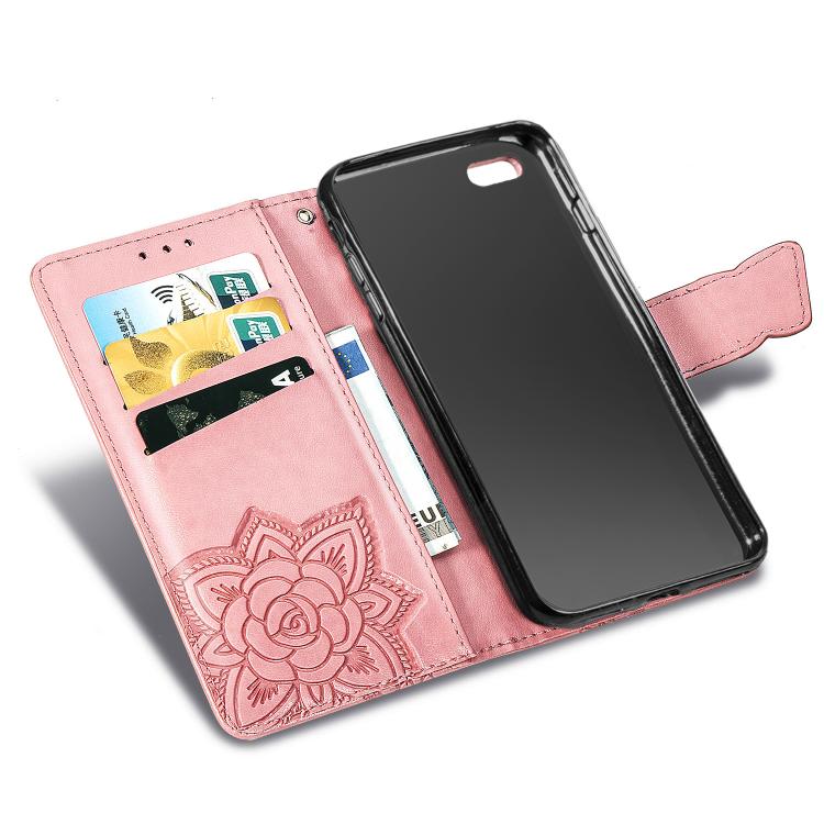 For iPhone 16e Butterfly Love Flower Embossed Leather Phone Case(Rose Gold) - iPhone 16e Cases by buy2fix | Online Shopping UK | buy2fix