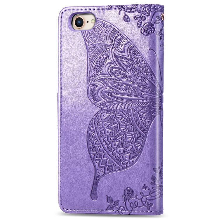 For iPhone 16e Butterfly Love Flower Embossed Leather Phone Case(Lavender) - iPhone 16e Cases by buy2fix | Online Shopping UK | buy2fix