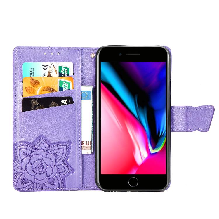 For iPhone 16e Butterfly Love Flower Embossed Leather Phone Case(Lavender) - iPhone 16e Cases by buy2fix | Online Shopping UK | buy2fix