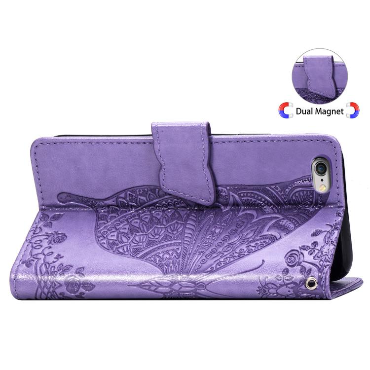 For iPhone 16e Butterfly Love Flower Embossed Leather Phone Case(Lavender) - iPhone 16e Cases by buy2fix | Online Shopping UK | buy2fix