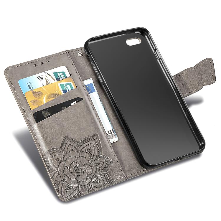 For iPhone 16e Butterfly Love Flower Embossed Leather Phone Case(Gray) - iPhone 16e Cases by buy2fix | Online Shopping UK | buy2fix