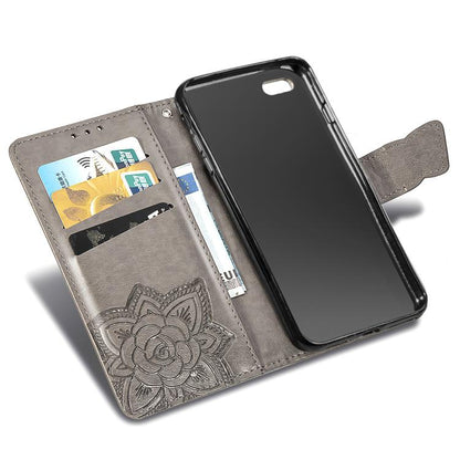 For iPhone 16e Butterfly Love Flower Embossed Leather Phone Case(Gray) - iPhone 16e Cases by buy2fix | Online Shopping UK | buy2fix
