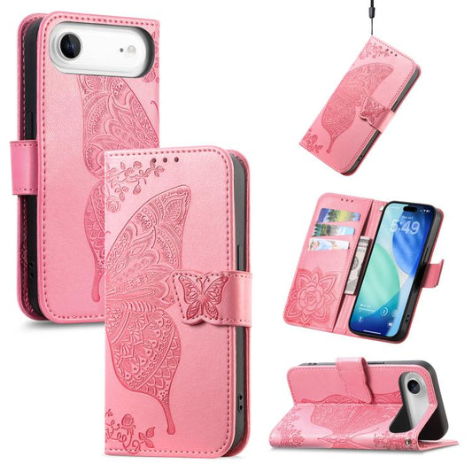For iPhone Air Butterfly Love Flower Embossed Leather Phone Case(Pink) - iPhone Air Cases by buy2fix | Online Shopping UK | buy2fix