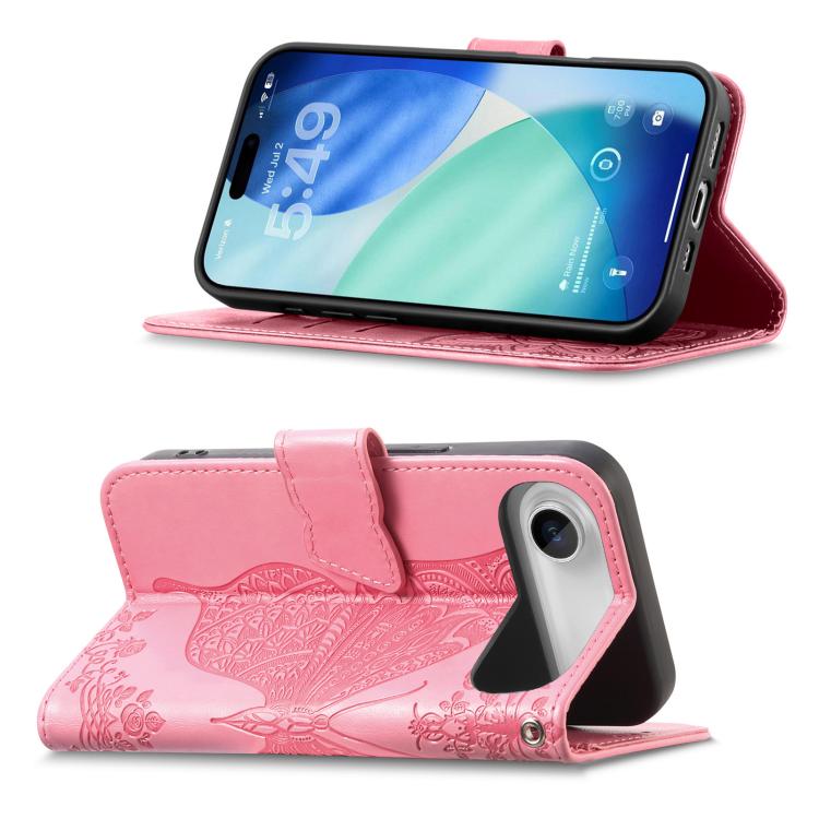 For iPhone Air Butterfly Love Flower Embossed Leather Phone Case(Pink) - iPhone Air Cases by buy2fix | Online Shopping UK | buy2fix