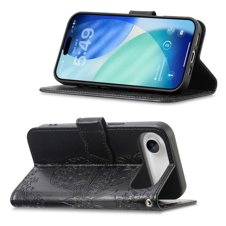 For iPhone Air Butterfly Love Flower Embossed Leather Phone Case(Black) - iPhone Air Cases by buy2fix | Online Shopping UK | buy2fix