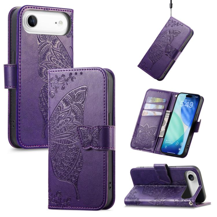 For iPhone Air Butterfly Love Flower Embossed Leather Phone Case(Purple) - iPhone Air Cases by buy2fix | Online Shopping UK | buy2fix