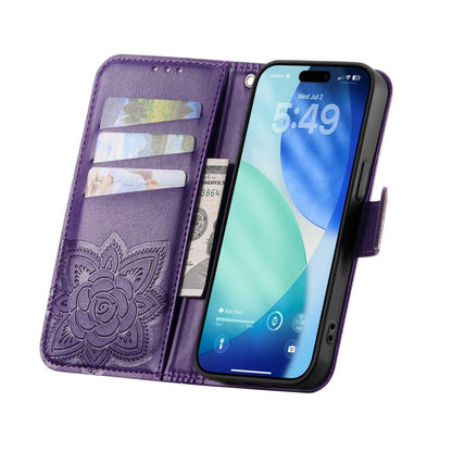 For iPhone Air Butterfly Love Flower Embossed Leather Phone Case(Purple) - iPhone Air Cases by buy2fix | Online Shopping UK | buy2fix