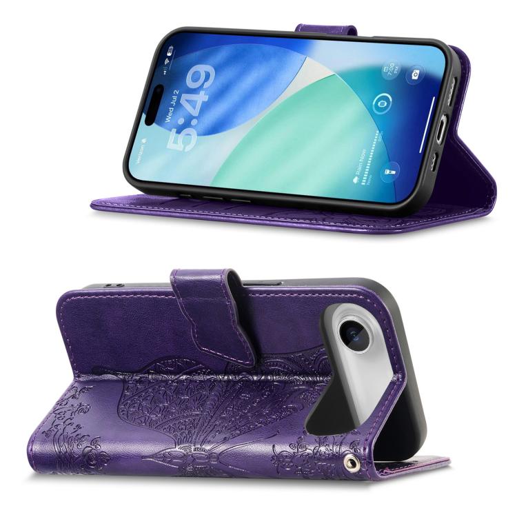 For iPhone Air Butterfly Love Flower Embossed Leather Phone Case(Purple) - iPhone Air Cases by buy2fix | Online Shopping UK | buy2fix