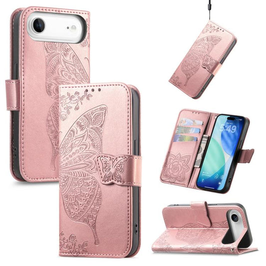 For iPhone Air Butterfly Love Flower Embossed Leather Phone Case(Rose Gold) - iPhone Air Cases by buy2fix | Online Shopping UK | buy2fix