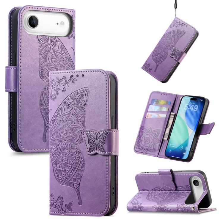 For iPhone Air Butterfly Love Flower Embossed Leather Phone Case(Lavender) - iPhone Air Cases by buy2fix | Online Shopping UK | buy2fix