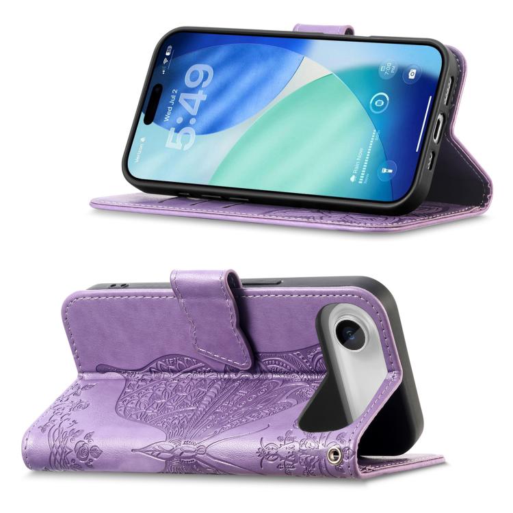 For iPhone Air Butterfly Love Flower Embossed Leather Phone Case(Lavender) - iPhone Air Cases by buy2fix | Online Shopping UK | buy2fix