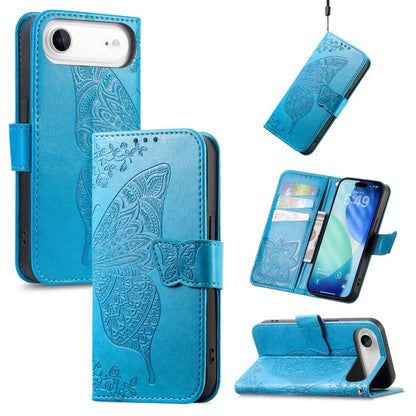 For iPhone Air Butterfly Love Flower Embossed Leather Phone Case(Blue) - iPhone Air Cases by buy2fix | Online Shopping UK | buy2fix