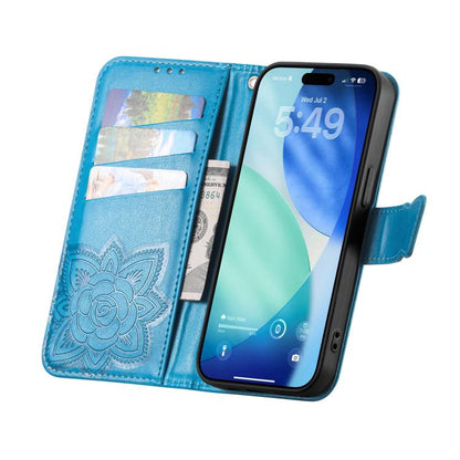 For iPhone Air Butterfly Love Flower Embossed Leather Phone Case(Blue) - iPhone Air Cases by buy2fix | Online Shopping UK | buy2fix