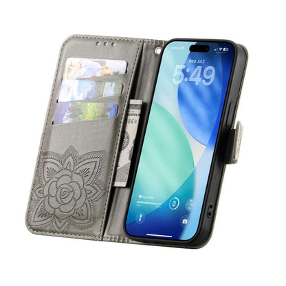 For iPhone Air Butterfly Love Flower Embossed Leather Phone Case(Gray) - iPhone Air Cases by buy2fix | Online Shopping UK | buy2fix