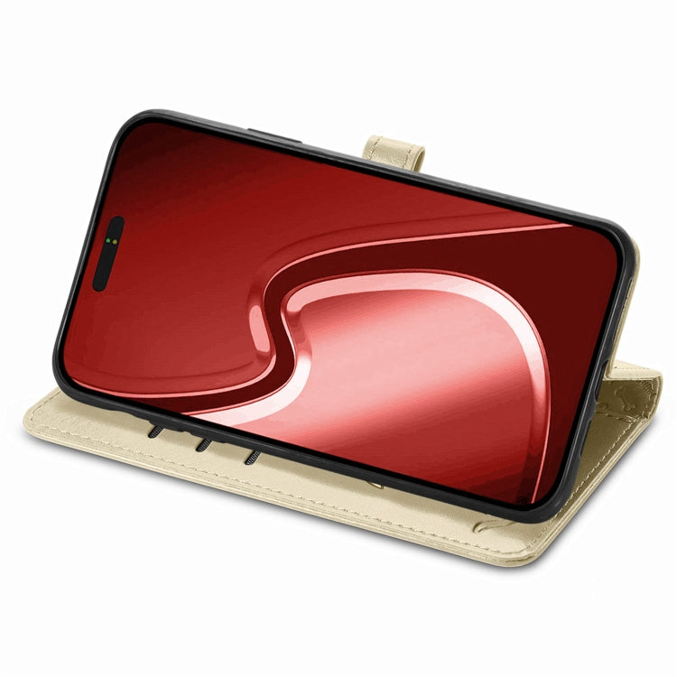 For iPhone 16 Pro Max Cat and Dog Embossed Leather Phone Case(Gold) by buy2fix