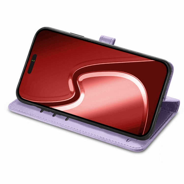 For iPhone 16 Pro Max Cat and Dog Embossed Leather Phone Case(Purple) by buy2fix