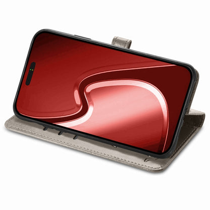 For iPhone 16 Pro Max Cat and Dog Embossed Leather Phone Case(Gray) by buy2fix