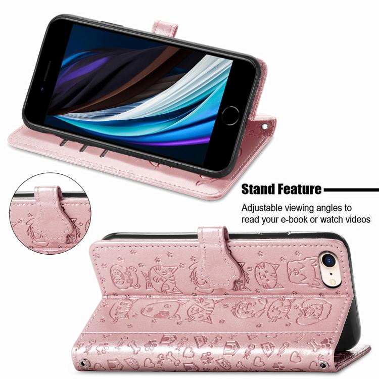For iPhone 16e Cat and Dog Embossed Leather Phone Case(Rose Gold) - iPhone 16e Cases by buy2fix | Online Shopping UK | buy2fix