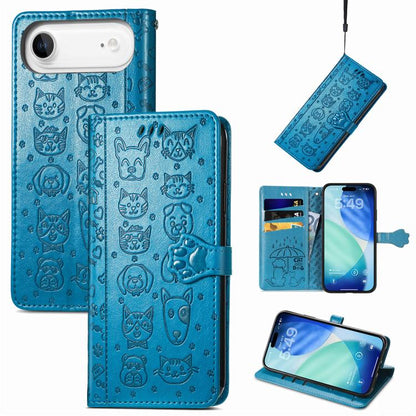 For iPhone Air Cat and Dog Embossed Leather Phone Case(Blue) - iPhone Air Cases by buy2fix | Online Shopping UK | buy2fix