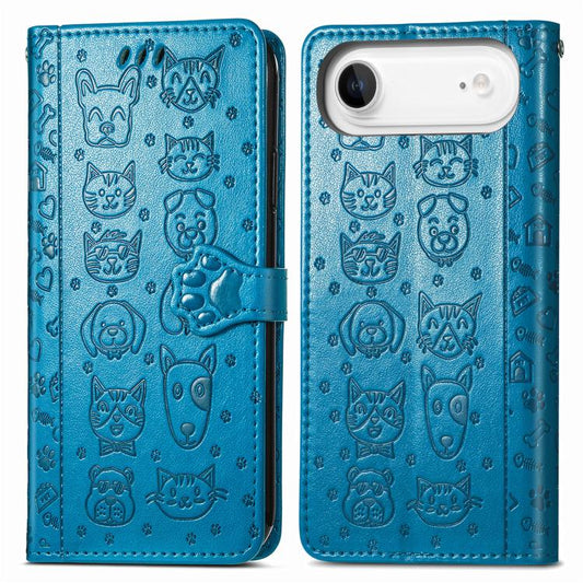 For iPhone Air Cat and Dog Embossed Leather Phone Case(Blue) - iPhone Air Cases by buy2fix | Online Shopping UK | buy2fix