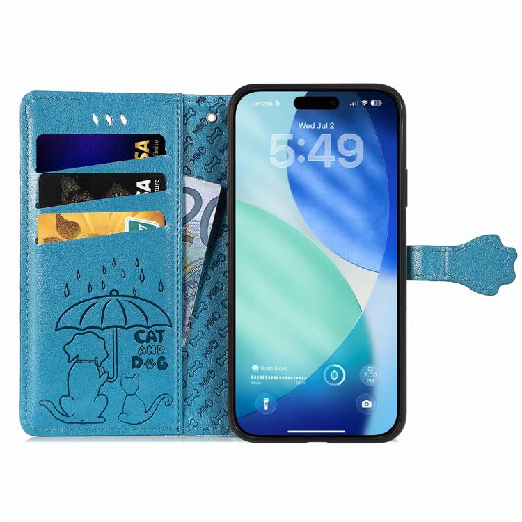 For iPhone Air Cat and Dog Embossed Leather Phone Case(Blue) - iPhone Air Cases by buy2fix | Online Shopping UK | buy2fix