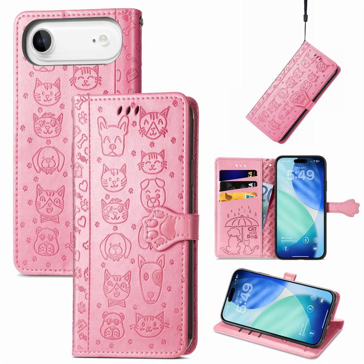 For iPhone Air Cat and Dog Embossed Leather Phone Case(Pink) - iPhone Air Cases by buy2fix | Online Shopping UK | buy2fix